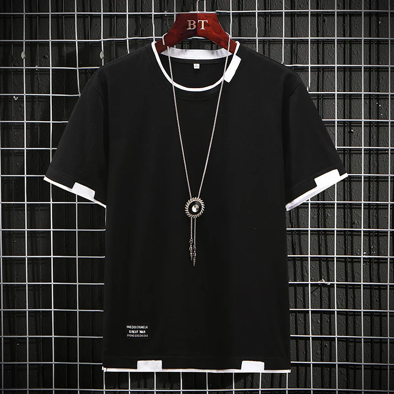 Мужская Удобная футболка из 100% хлопка, летняя мужская повседневная футболка в стиле пэчворк, Мужская футболка с коротким рукавом и имитацие... 
Мужская Удобная футболка из 100% хлопка, летняя мужская повседневная футболка в стиле пэчворк, Мужская футболка с коротким рукавом и имитацие...