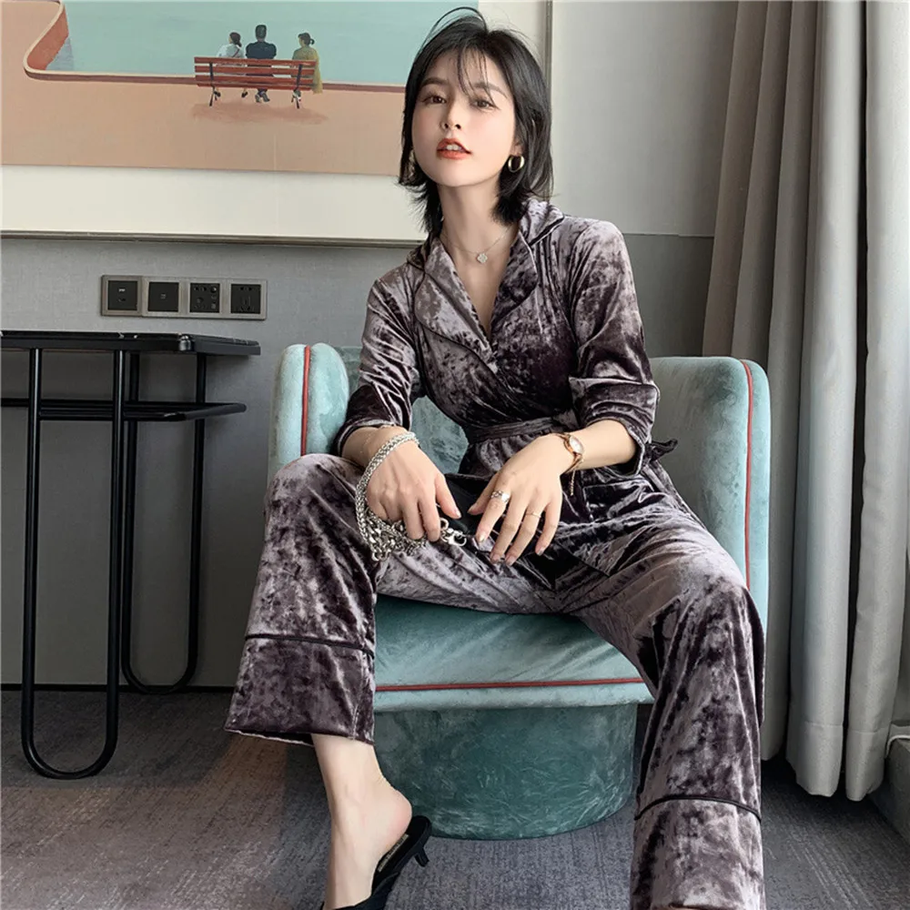 Fdfklak Belt Design Autumn And Winter Pajamas Long Sleeve Sexy Lace Wine Red Velvet Pyjamas Keep Warm Thick Pijama Feminino 
Fdfklak Belt Design Autumn And Winter Pajamas Long Sleeve Sexy Lace Wine Red Velvet Pyjamas Keep Warm Thick Pijama Feminino