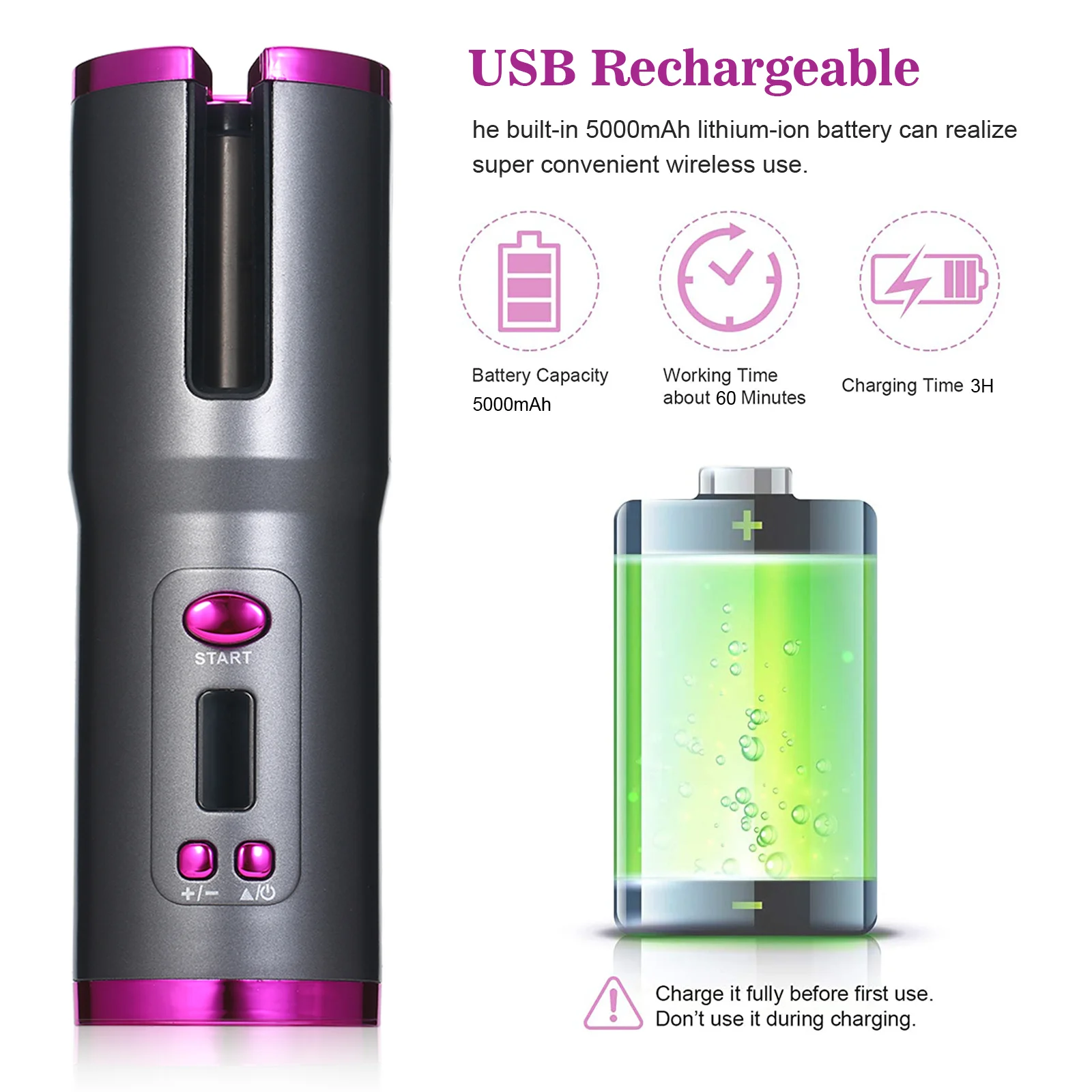 Cordless Automatic Rotating Hair Curler USB Curling Iron LED Display Temperature Adjustable styling tool for Hair Styling
Cordless Automatic Rotating Hair Curler USB Curling Iron LED Display Temperature Adjustable styling tool for Hair Styling