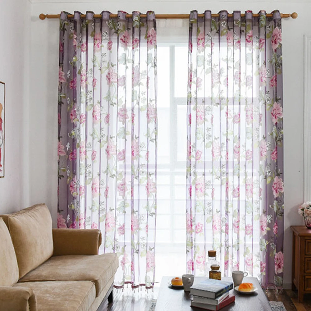 Tulle Door Curtain Partition Draping Panel Transparent Hanging Cloth Floral Tulle Elegant Peony Flower Door Window Avoid Flies 
Tulle Door Curtain Partition Draping Panel Transparent Hanging Cloth Floral Tulle Elegant Peony Flower Door Window Avoid Flies