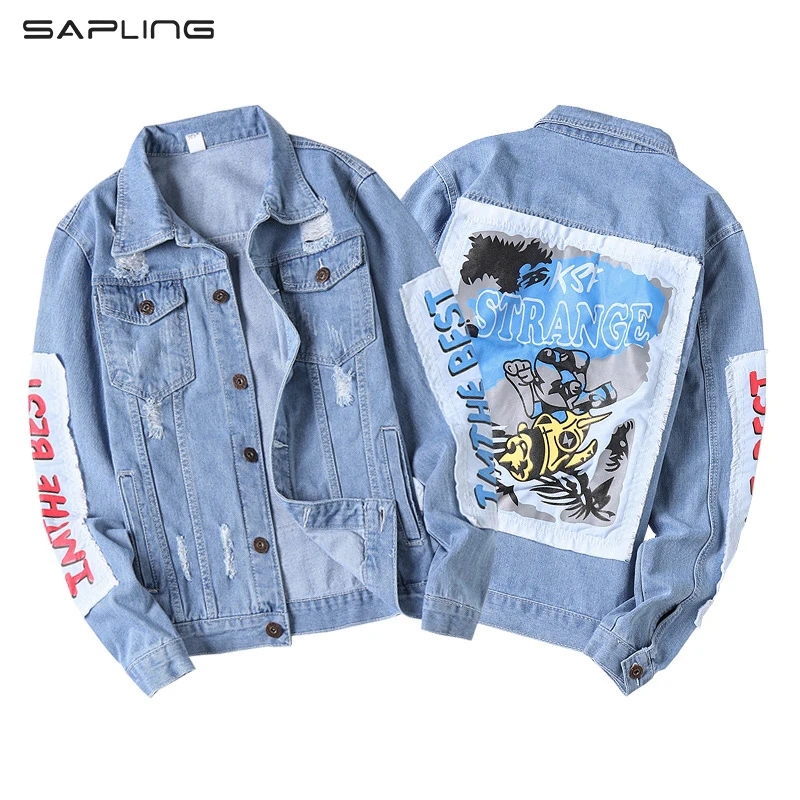 Mens Denim Jackets Hole Ripped Overcoats European America Fashion Cowboy Brand Coats Male Graffiti Jean Jacket Outerwear
Mens Denim Jackets Hole Ripped Overcoats European America Fashion Cowboy Brand Coats Male Graffiti Jean Jacket Outerwear