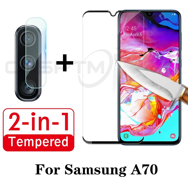 2 в 1 полный Экран протектор для samsung A10 A20 A30 A50 A70 закаленное Стекло & Камера