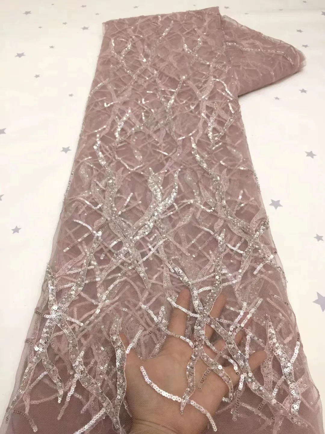 

Pink Bling Sequin London African Haute Couture Embroidery Tulle Lace Fabric for Fashion Designer /Sawing Wedding Bridal Dress