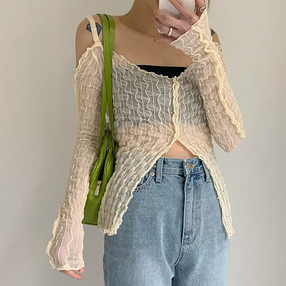 Y2K Fairycore Aesthetics Open Shoulder Zipper Slit Tops E-girl Fashion Sexy Wave Ruffles Long Sleeve T-shirt Transparent
Y2K Fairycore Aesthetics Open Shoulder Zipper Slit Tops E-girl Fashion Sexy Wave Ruffles Long Sleeve T-shirt Transparent