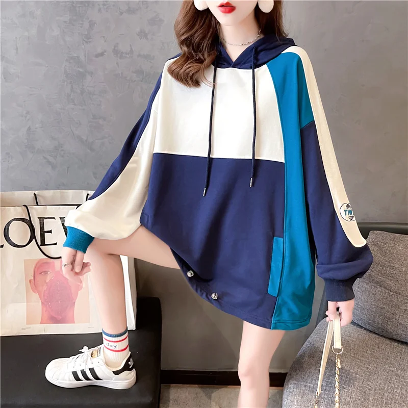 2021 Women's Spring Autumn Thin Long Sleeve Hoodies Korean Version Loose Patchwork Design Top Harajuku Casual Hooded Sweatshirt
2021 Women's Spring Autumn Thin Long Sleeve Hoodies Korean Version Loose Patchwork Design Top Harajuku Casual Hooded Sweatshirt