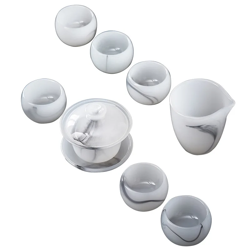 Ink Glass Kung Fu Tea Set High-End Set White Jade Porcelain Teapot Teacup Tea Ceremony Japanese Simple Tea Master Cup Teacup Set 
Ink Glass Kung Fu Tea Set High-End Set White Jade Porcelain Teapot Teacup Tea Ceremony Japanese Simple Tea Master Cup Teacup Set