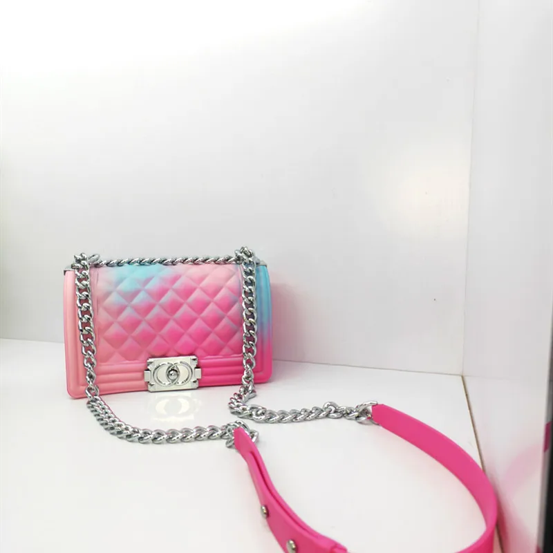 Summer Women Diamond Gradient Candy Rainbow Jelly Bags, PVC Matte Rhombic Chain Shoulder Bag,Transparent Pvc Summer Jelly Bag 
Summer Women Diamond Gradient Candy Rainbow Jelly Bags, PVC Matte Rhombic Chain Shoulder Bag,Transparent Pvc Summer Jelly Bag