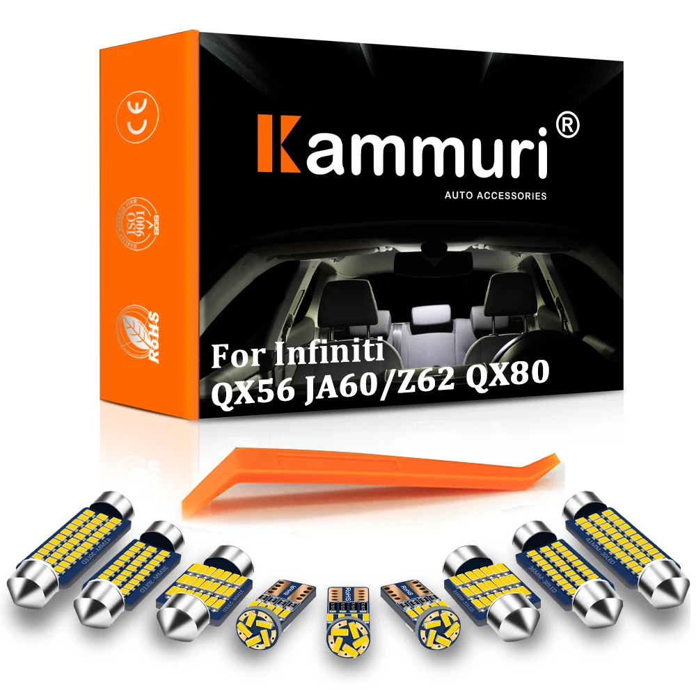 

KAMMURI 16pcs Canbus For Infiniti QX56 JA60/Z62 QX80 2004-2021 Vehicle LED Interior Map Dome Trunk Light License Plate Lamp Kit