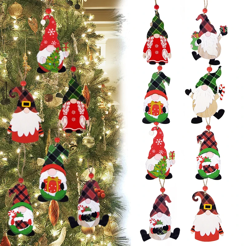 

Wooden Santa Claus Pendants Xmas Tree Hanging Ornaments Tags for Christmas Decoration Santa Claus Giving Gift Wood Chip Pendants