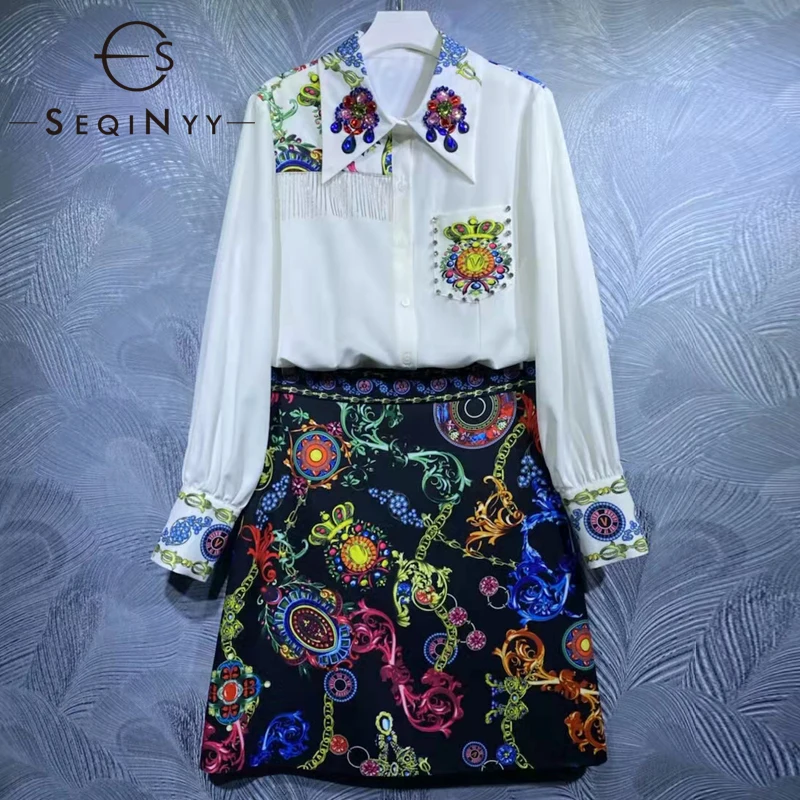 SEQINYY Women Fashion Set Summer Spring New Design Runway High Quality Crystal Beading Tassel White Shirt + Skirt Vintage Print
SEQINYY Women Fashion Set Summer Spring New Design Runway High Quality Crystal Beading Tassel White Shirt + Skirt Vintage Print
