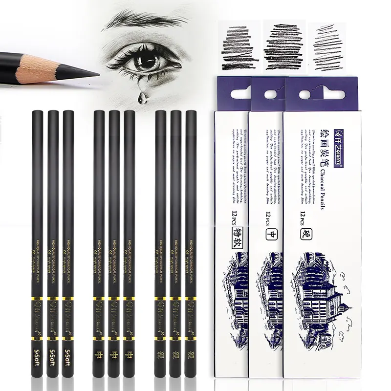 12Pcs/Lot Charcoal Sketch Pencils Set Soft Medium Hard for Sketching Drawing Painting Office School Stationery Art Supplies
12Pcs/Lot Charcoal Sketch Pencils Set Soft Medium Hard for Sketching Drawing Painting Office School Stationery Art Supplies
