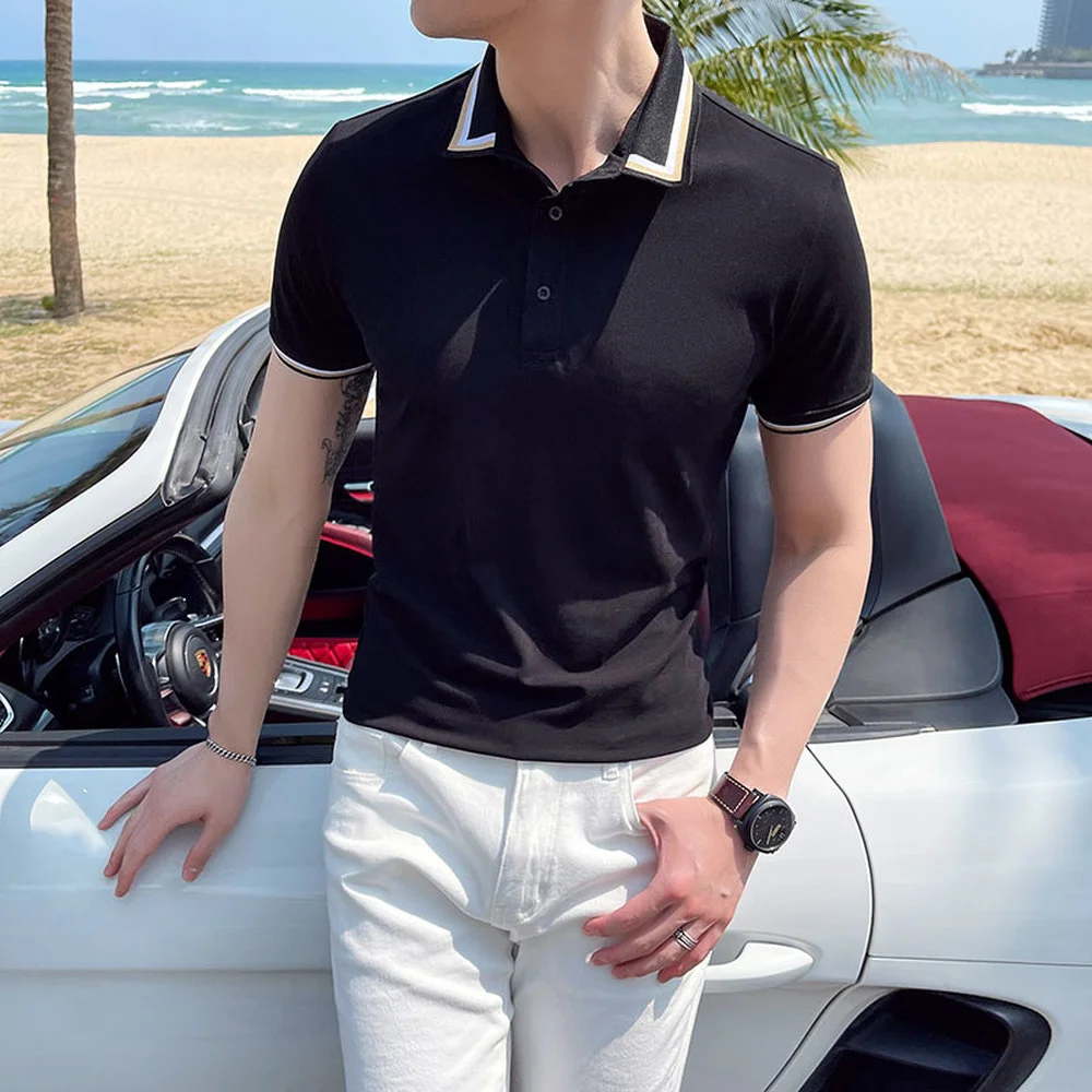 2021 Summer Lapel POLO Shirts Men Casual Slim Business Tee Tops Fashion Short Sleeve Solid Color Polo Streetwear Male Clothing
2021 Summer Lapel POLO Shirts Men Casual Slim Business Tee Tops Fashion Short Sleeve Solid Color Polo Streetwear Male Clothing