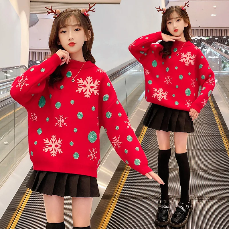 Girls Christmas Red Sweater Casual Pullover New Years Knitting Tops Kids Fashion Print Outerwear 12 13 14 Y Children's Clothing
Girls Christmas Red Sweater Casual Pullover New Years Knitting Tops Kids Fashion Print Outerwear 12 13 14 Y Children's Clothing