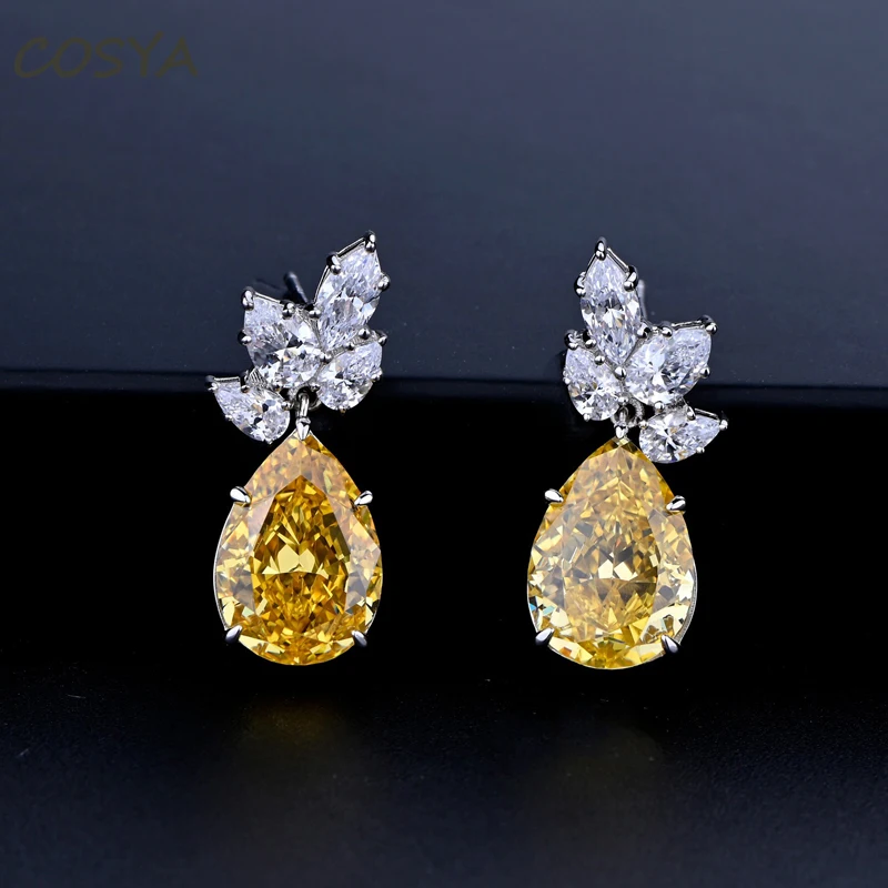 COSYA 100% 925 Sterling Silver Water Drop 10*14mm Yellow Diamond Earrings For Women Luxury Wedding Engagement Party Fine Jewelry
COSYA 100% 925 Sterling Silver Water Drop 10*14mm Yellow Diamond Earrings For Women Luxury Wedding Engagement Party Fine Jewelry