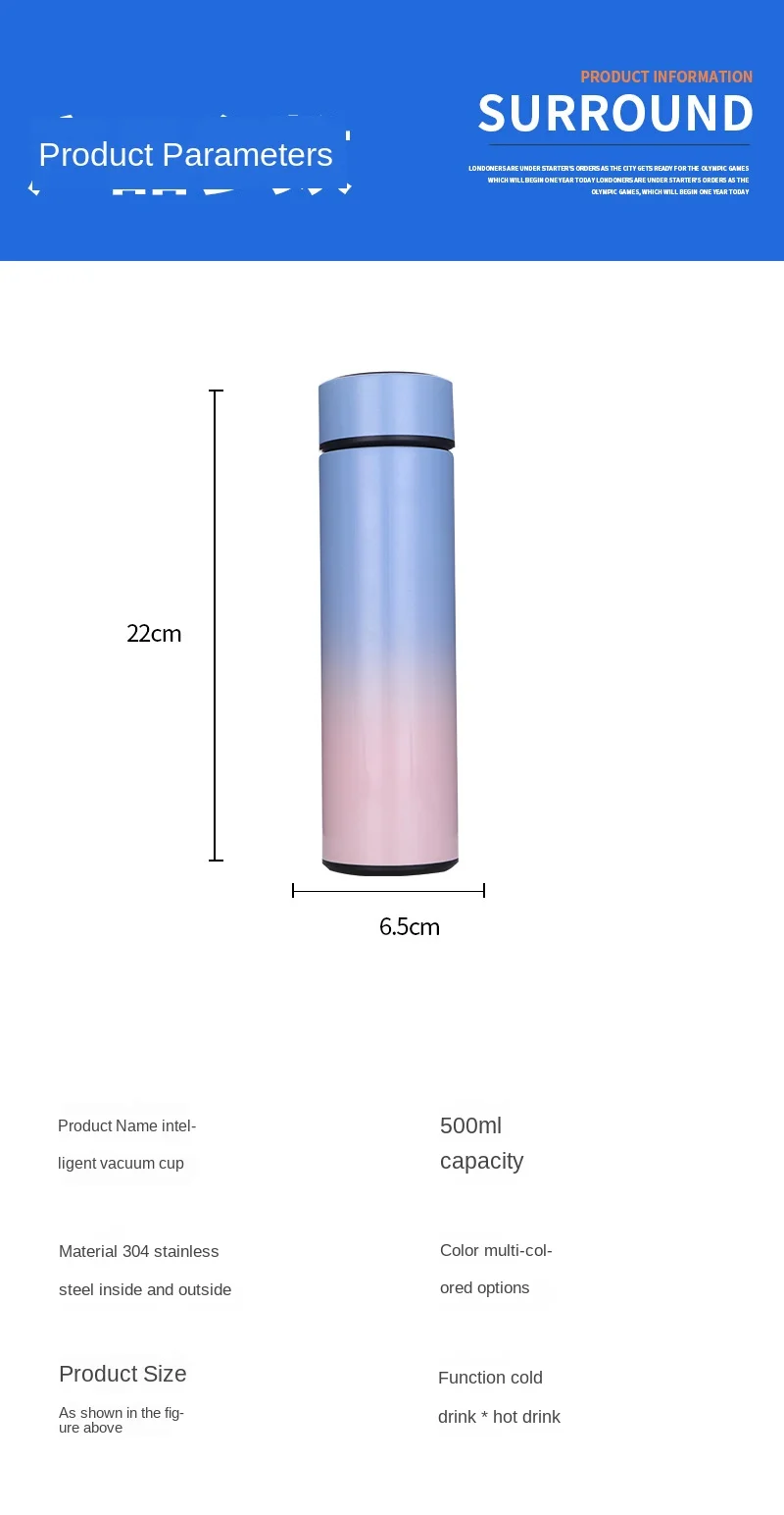 Intelligent Stainless Steel Thermos Bottle Cup Temperature Display Vacuum Flasks Travel Car Soup Coffee Mug Thermos Water Bottle
Intelligent Stainless Steel Thermos Bottle Cup Temperature Display Vacuum Flasks Travel Car Soup Coffee Mug Thermos Water Bottle