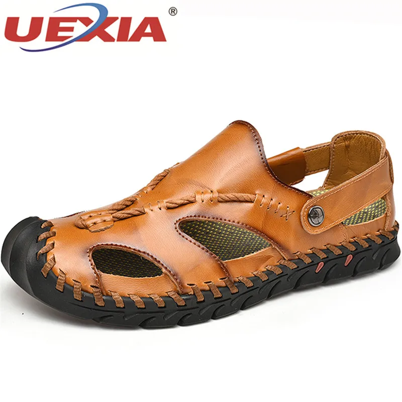UEXIA Fashion Outdoor Men Summer Rome Sandals Leather Casual Shoes Man Slip On Breathable Slippers Beach Sandalias Soft Size 48 | Обувь