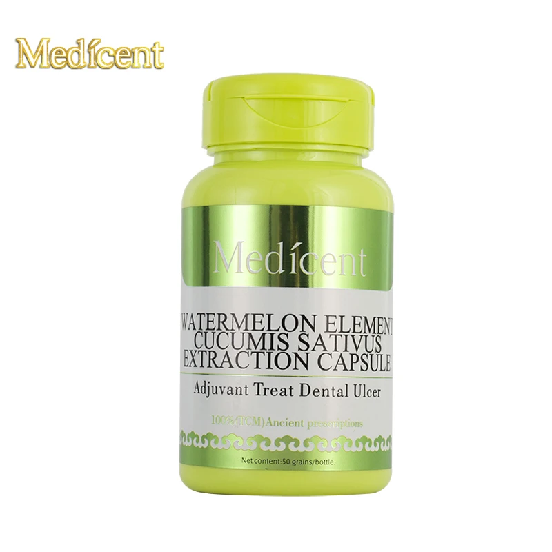 Medicent Watermelon Element Cucumis Sativus Extraction Capsule, Adjuvant Treat Dental Ulcer, swelling and burning pain, 50pcs.
Medicent Watermelon Element Cucumis Sativus Extraction Capsule, Adjuvant Treat Dental Ulcer, swelling and burning pain, 50pcs.