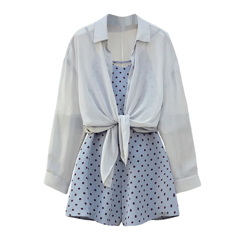 5XL Plus size women Summer casual 3 pieces set korean long sleeve sunscreen+polka chiffon top and shorts sets for women outfits
5XL Plus size women Summer casual 3 pieces set korean long sleeve sunscreen+polka chiffon top and shorts sets for women outfits