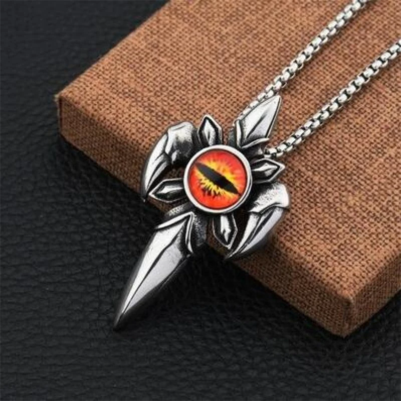 

Vintage Punk Gothic Style Devil's Eye Metal Cross Pendant Necklace for Men Domineering Demon Worshipper Amulet Jewelry