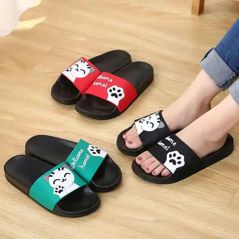 

Women Summer Slippers Slide Sandals Beach Cartoon Cat Flip Flops Thick Soled Men Couple Bathe Shoes Zapatillas Mujer