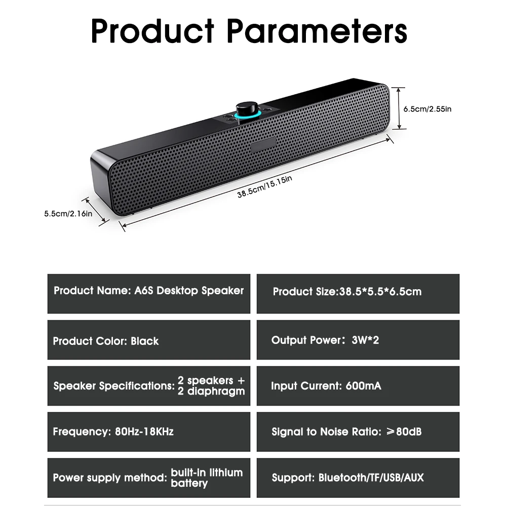Bluetooth Speaker Wired/Wireless Portable Sound Bar For Phones Computers Desktop Supports AUX/USB
Bluetooth Speaker Wired/Wireless Portable Sound Bar For Phones Computers Desktop Supports AUX/USB