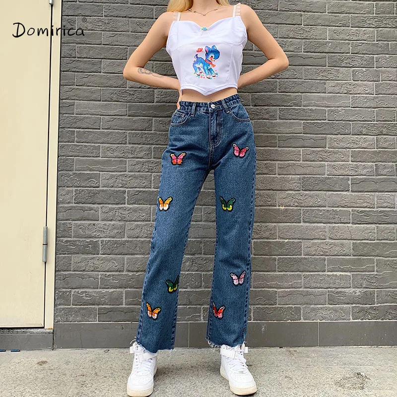 Women's Pants Butterfly Embroidery Straight Pant Casual Women's Fashion Jeans Pocket Streetwear Jeans Woman High Waist for Girls
Women's Pants Butterfly Embroidery Straight Pant Casual Women's Fashion Jeans Pocket Streetwear Jeans Woman High Waist for Girls
