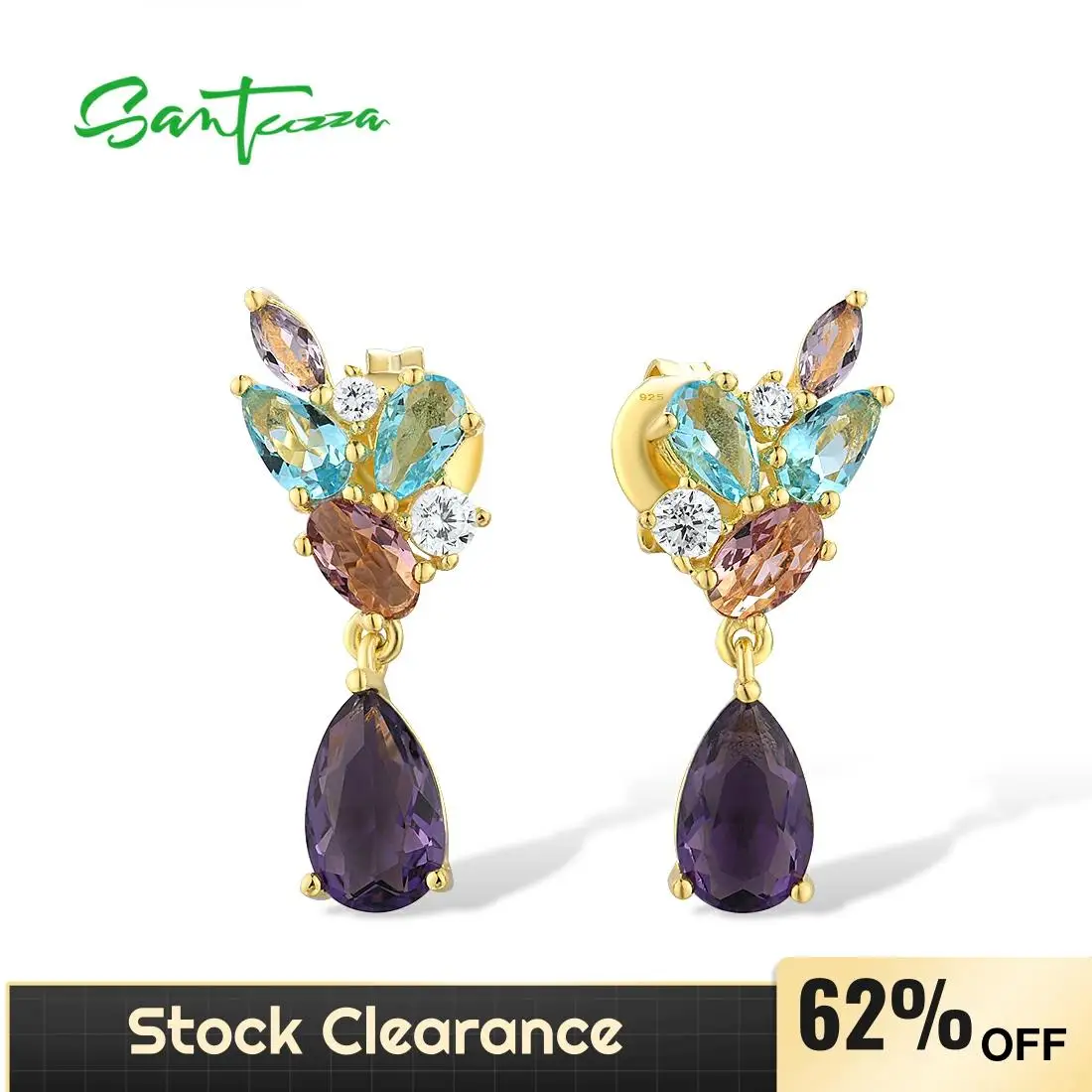 SANTUZZA 925 Sterling Silver Earrings For Women Sparkling Colorful Purple Gemstone Temperament Water Drop Earrings Fine Jewelry
SANTUZZA 925 Sterling Silver Earrings For Women Sparkling Colorful Purple Gemstone Temperament Water Drop Earrings Fine Jewelry
