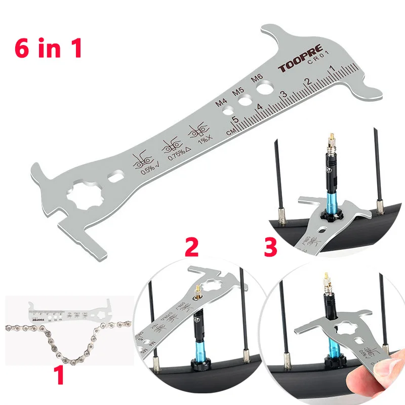 6 in 1 Bike Chain Checker for MTB road bike 8 9 10 11 12 Speed Bicycle Chain Checker Gauge Tool presta valve tool
6 in 1 Bike Chain Checker for MTB road bike 8 9 10 11 12 Speed Bicycle Chain Checker Gauge Tool presta valve tool