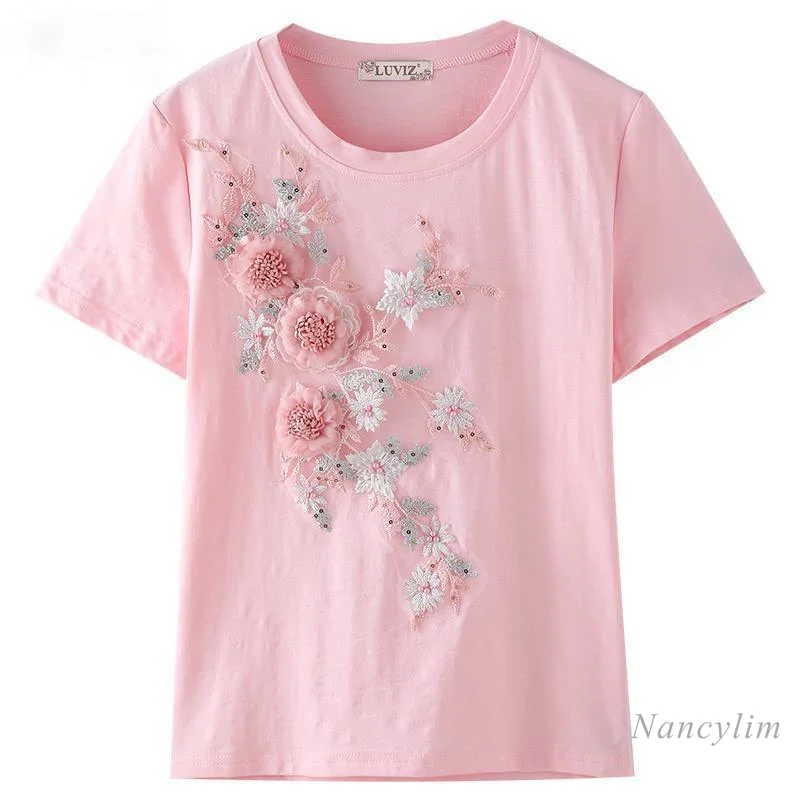 Short Sleeve Flower T-shirt Women's Spring and Summer Clothing Lace Flower Pink Top Girls Students All-Match Cotton Short Tees
Short Sleeve Flower T-shirt Women's Spring and Summer Clothing Lace Flower Pink Top Girls Students All-Match Cotton Short Tees