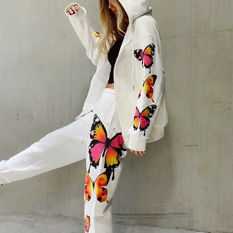 New European and American Butterfly Print Long-sleeved Hooded Zipper Casual Sweater Suit Women
New European and American Butterfly Print Long-sleeved Hooded Zipper Casual Sweater Suit Women