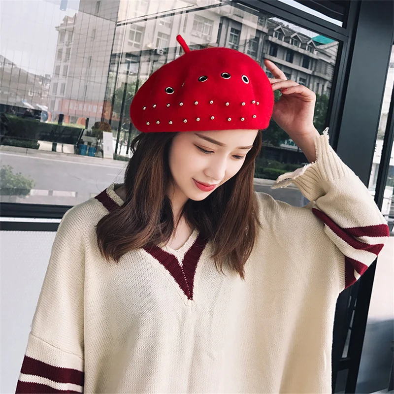 2021 Fashion Women Elegant Winter Beret Wool Hat Women Soft Warm Caps Knitted Rivet Decoration Accessory Comfortable Outdoor 
2021 Fashion Women Elegant Winter Beret Wool Hat Women Soft Warm Caps Knitted Rivet Decoration Accessory Comfortable Outdoor