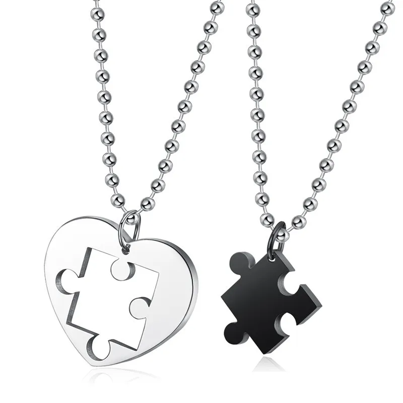 

Megin D Hot Sale Romantic Simple Jigsaw Puzzle Couple Stainless Steel Necklaces for Men Women Friend Fashion Design Gift Jewelry