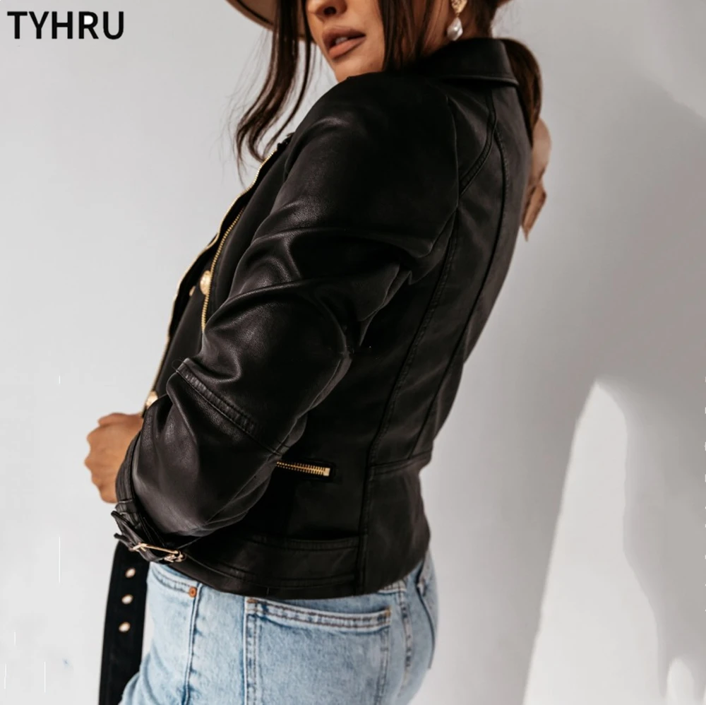 TYHRU New Women Faux Leather Jackets Zipper Basic Coat Turn-down Collar Motor Biker Jacket With Belt 
TYHRU New Women Faux Leather Jackets Zipper Basic Coat Turn-down Collar Motor Biker Jacket With Belt