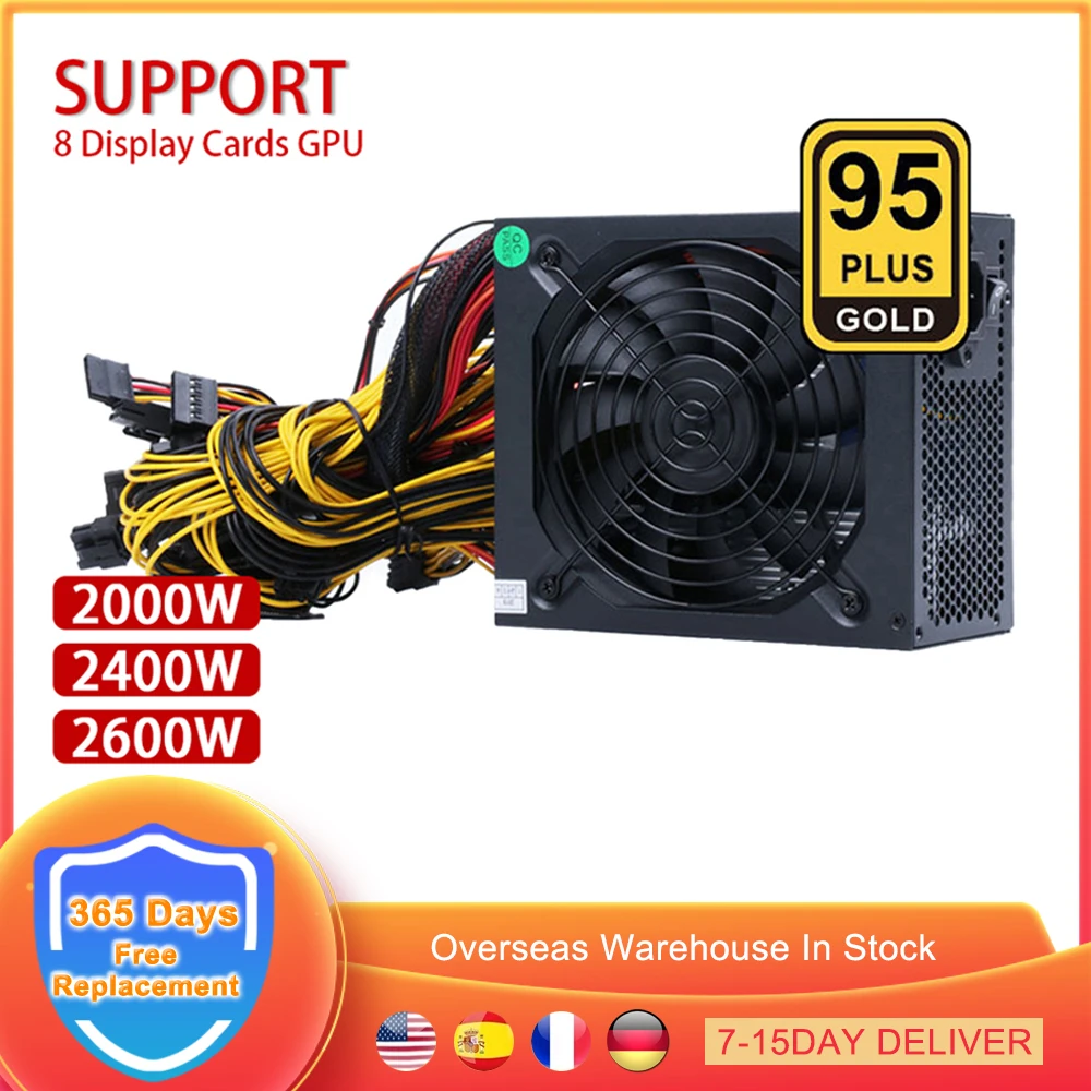 

BTC Mining Power Supply Source 1800W 2000W 2400W PSU 110V-240V ATX Support 8 GPU Graphics Display Cards For ETH Bitcoin Miner