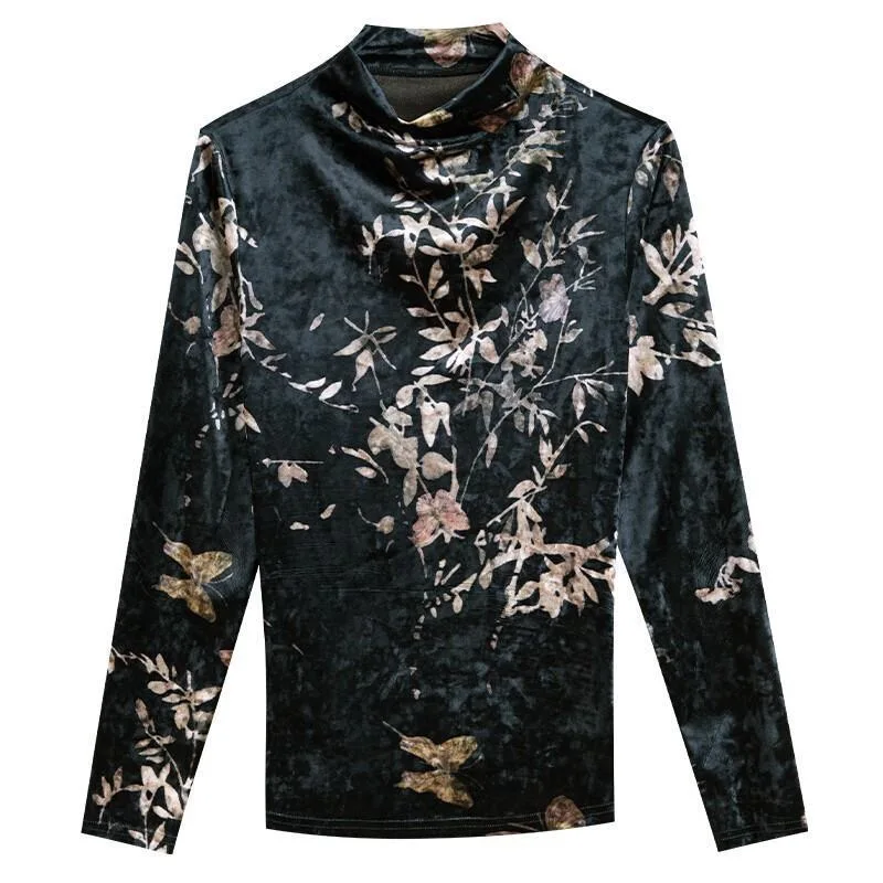 2020 Fall Spring Women Female Turtleneck Printed Floral Pattern Black Velour Top Tshirt , Woman Clothes 3xl Velvet Tops T Shirts
2020 Fall Spring Women Female Turtleneck Printed Floral Pattern Black Velour Top Tshirt , Woman Clothes 3xl Velvet Tops T Shirts