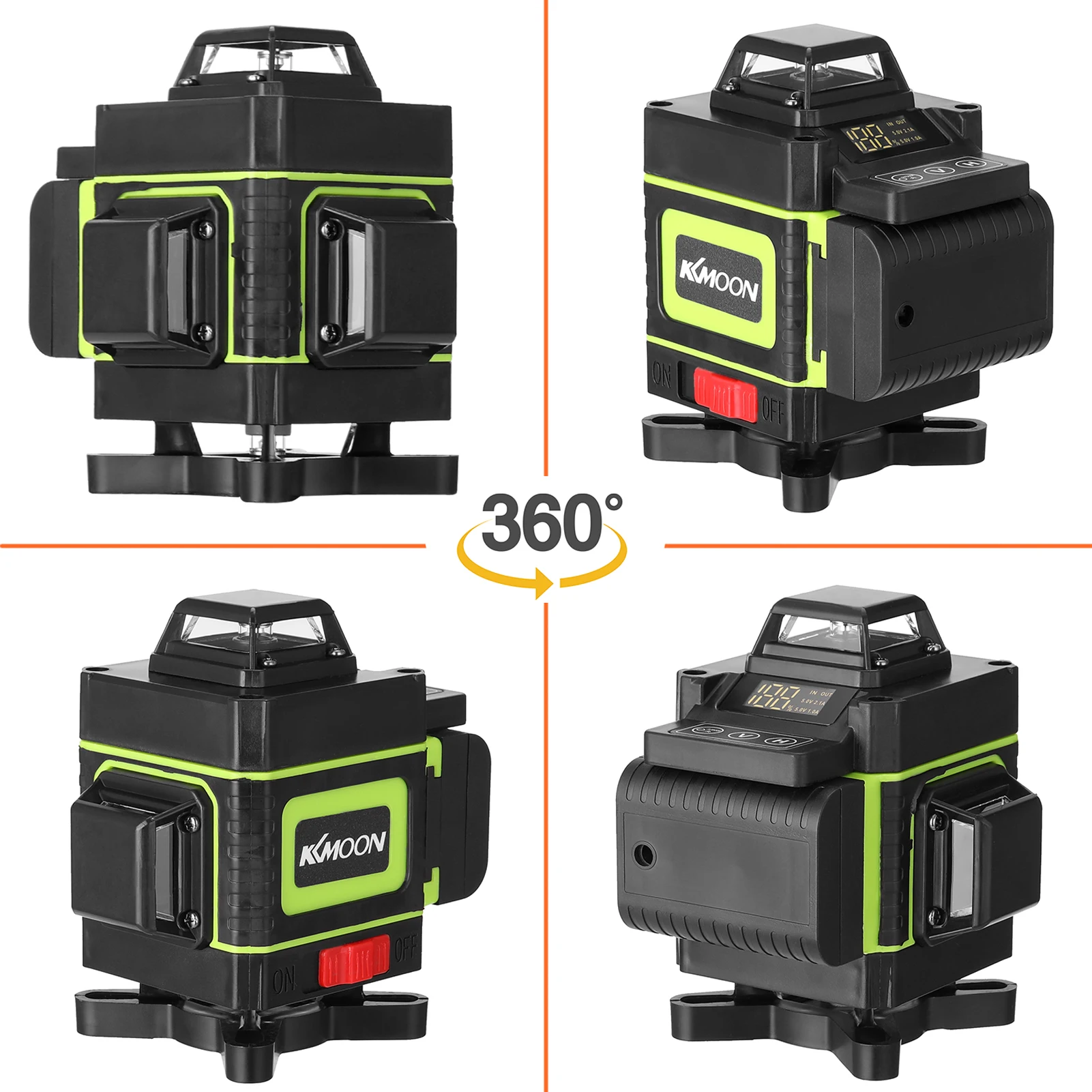 KKmoon 4D 16 Lines Level Tool Multifunctional Self-leveling Vertical Horizontal Line with 1.5M 3-Heights Alloy Extension Bar 
KKmoon 4D 16 Lines Level Tool Multifunctional Self-leveling Vertical Horizontal Line with 1.5M 3-Heights Alloy Extension Bar