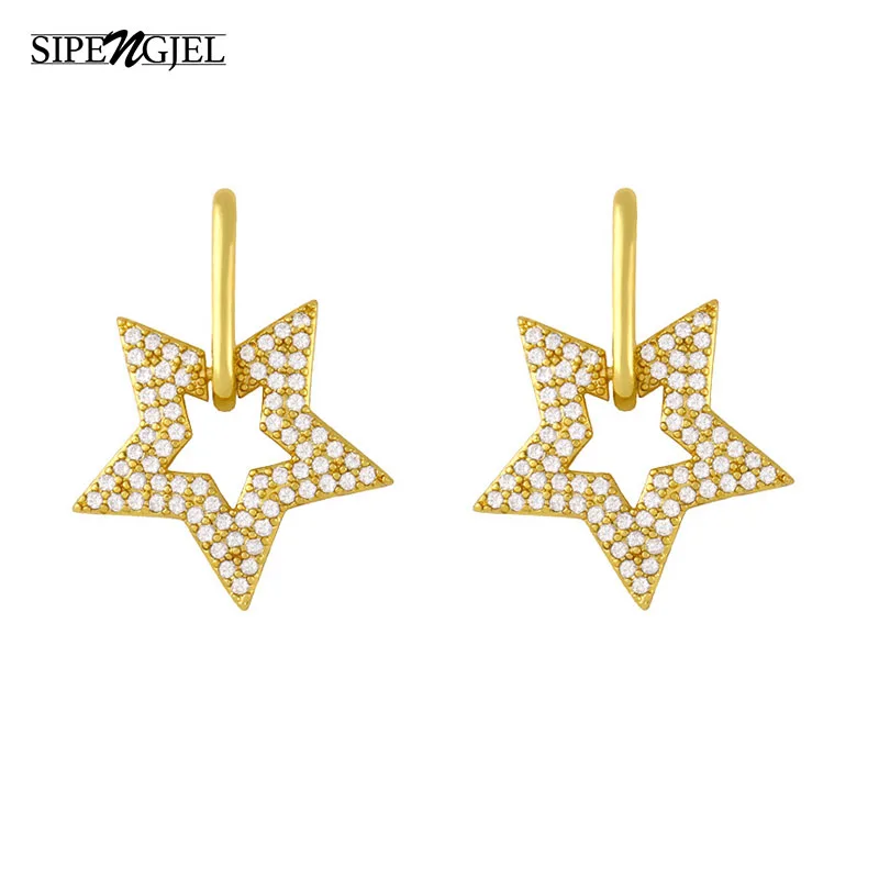 SIPENGJEL Fashion Delicate Shiny Cubic Zirconia Star Dangle Earrings For Women Gold Geometric Metal Style Earirngs Jewelry 2021
SIPENGJEL Fashion Delicate Shiny Cubic Zirconia Star Dangle Earrings For Women Gold Geometric Metal Style Earirngs Jewelry 2021