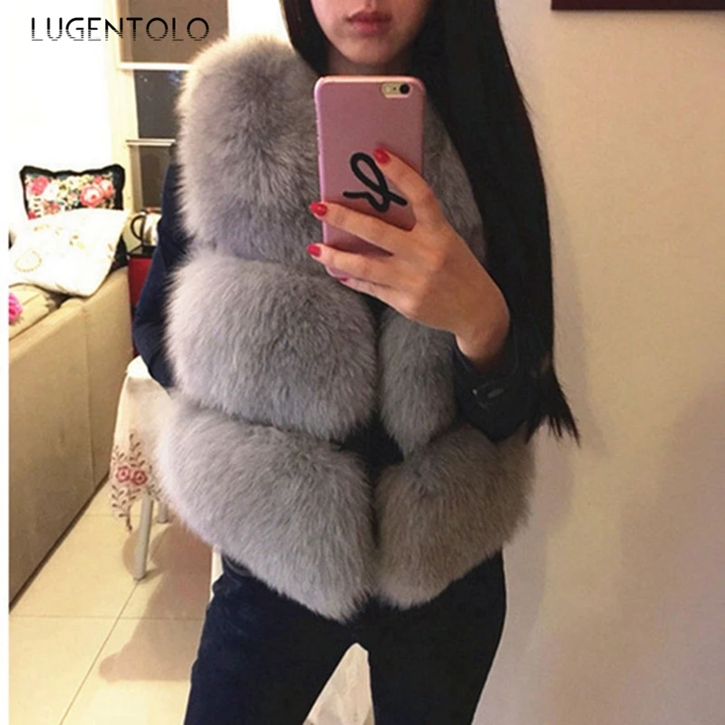 Lugentolo Women Faux Fur Vest Coat Winter Slim Sleeveless Solid Jacket V-neck Fashion Coats Lady Short Faux Fur
Lugentolo Women Faux Fur Vest Coat Winter Slim Sleeveless Solid Jacket V-neck Fashion Coats Lady Short Faux Fur