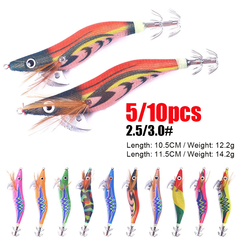 

Universal Squid Fishing Lure Shrimp Jigs Wood Lure Luminous Octopus Lures 3D Eyes Cuttlefish Lifelike Fishing Tackle Accessories