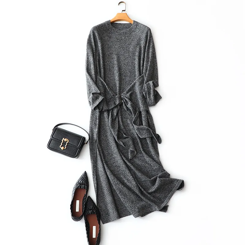 2020 winter new styles cashmere wool dresses long women elegant warm thick pullovers knitted female crew neck sweaters with belt
2020 winter new styles cashmere wool dresses long women elegant warm thick pullovers knitted female crew neck sweaters with belt