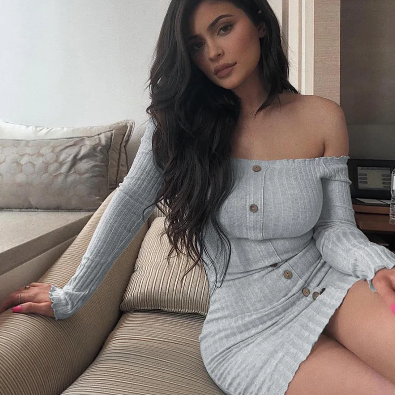 2021 Women's One Line Shoulder Long Sleeve Single Breasted Slim Middle Length Streetwear Buttock Temperament Bodycon Mini Dress
2021 Women's One Line Shoulder Long Sleeve Single Breasted Slim Middle Length Streetwear Buttock Temperament Bodycon Mini Dress