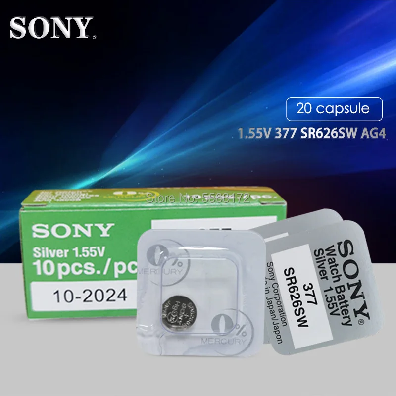 Батарея для часов SONY AG4 377A 1,55 LR626 SR626SW SR66, 20 шт., однозернистая, 377 в
Батарея для часов SONY AG4 377A 1,55 LR626 SR626SW SR66, 20 шт., однозернистая, 377 в