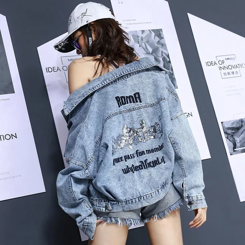 Net red denim jacket female Korean back sequin embroidery student fashion loose top
Net red denim jacket female Korean back sequin embroidery student fashion loose top