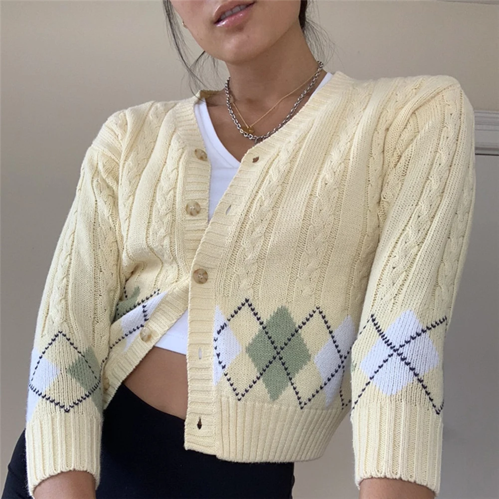 Yellow Argyle Y2k Cardigan Crop Tops Women Autumn Cute Buttons Cardigan Sweater V Neck Vintage Jumper 90s Aesthetic Streetwear
Yellow Argyle Y2k Cardigan Crop Tops Women Autumn Cute Buttons Cardigan Sweater V Neck Vintage Jumper 90s Aesthetic Streetwear