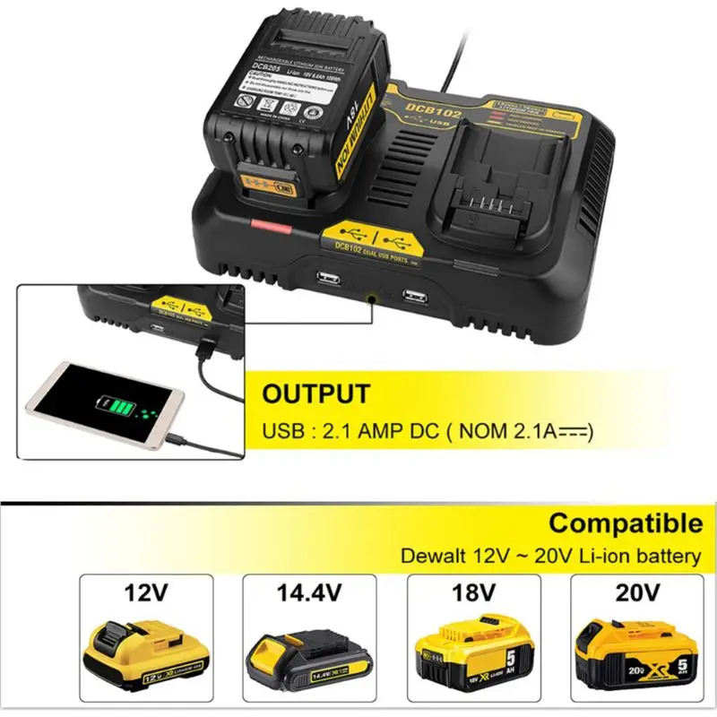 Two Slot Charging Station DCB102 Li-ion Battery Charger for DEwalt 12-20V Device
Two Slot Charging Station DCB102 Li-ion Battery Charger for DEwalt 12-20V Device