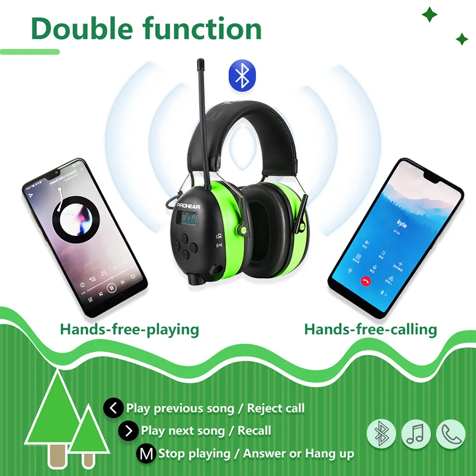 Защита слуха Bluetooth наушники электронные наушники AM/FM радио 5.0 для безопасности при кошении ушные чехлы 2000mAh литиевый аккумулятор