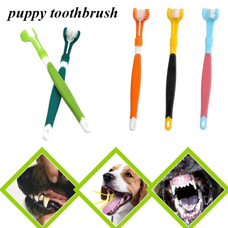 

Новая зубная щетка для животных из трех головка зубной щетки под разными углами для очистки дополнение неприятного запаха изо рта зубного к...