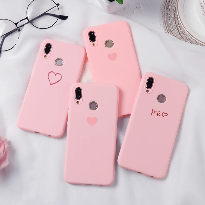 Розовый ТПУ чехол с принтом сердца для Huawei P30 P20 P10 P8 P9 Lite mini 2017 P Smart 2019 Mate 10 20 30 Pro Capa