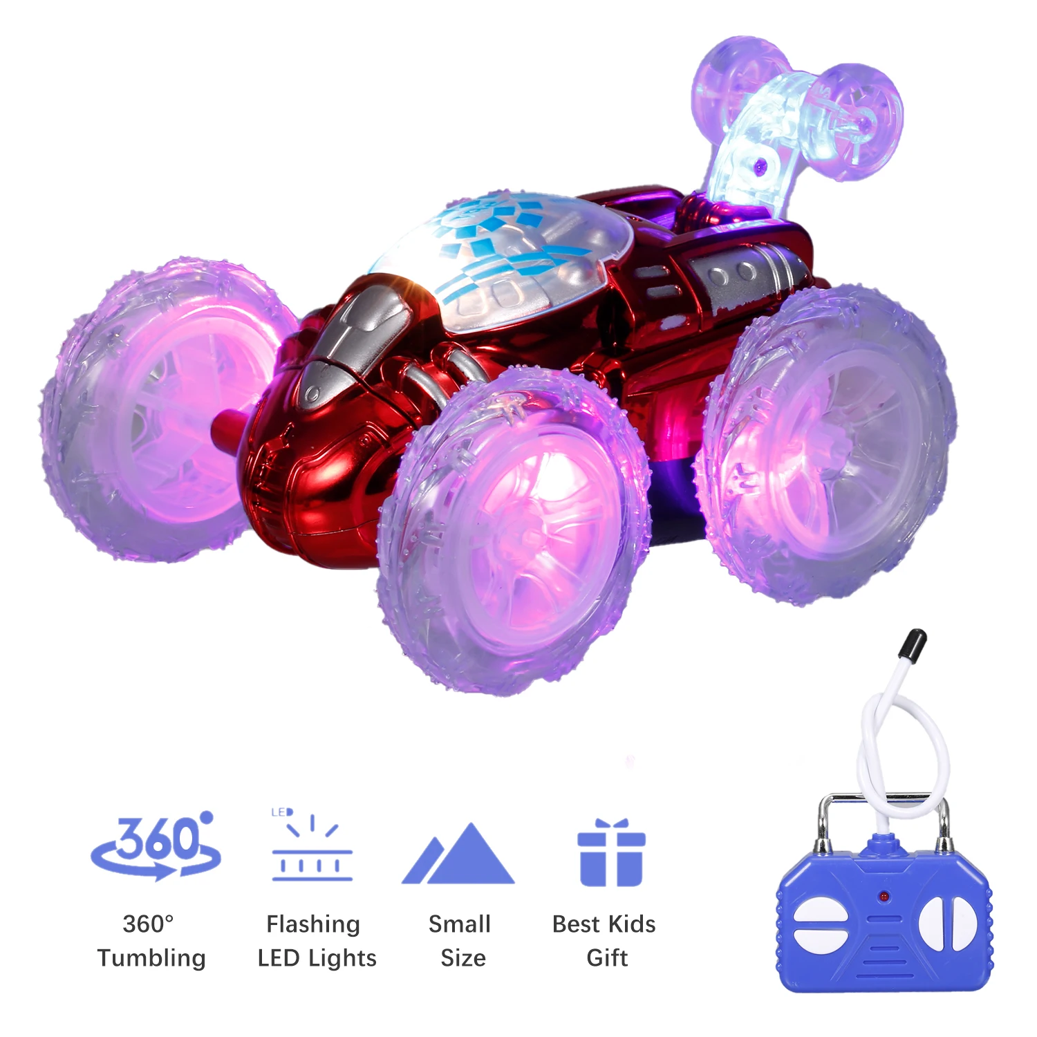

Машинка-трюк с дистанционным управлением, машинка на радиоуправлении, игрушка с мигасветодиодный светодиодными огнями, акробатик на 360 ° дл...