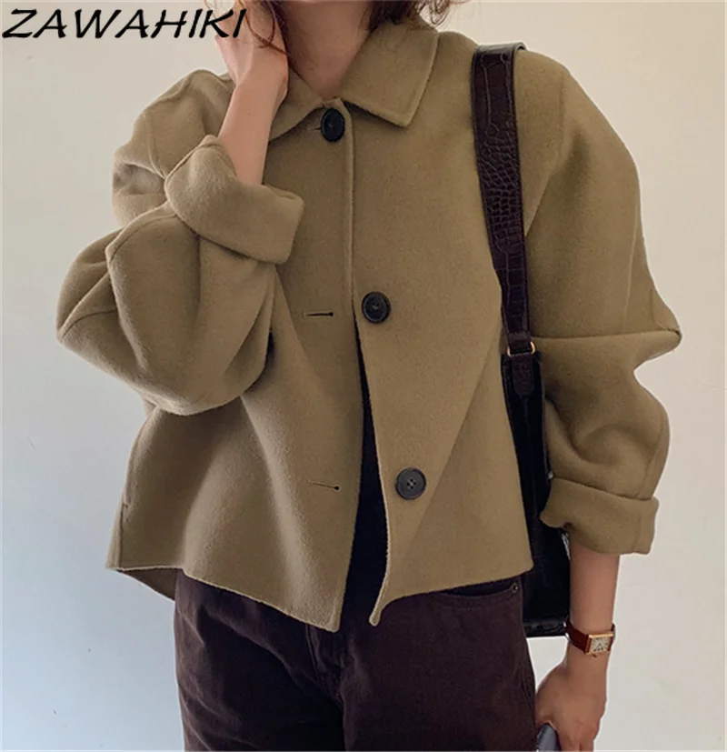ZAWAHIKI Autumn and Winter Jackets New Lazy Retro Loose Blends Solid Long Sleeve Wild Turn Down Collar Short Woolen Coat Women
ZAWAHIKI Autumn and Winter Jackets New Lazy Retro Loose Blends Solid Long Sleeve Wild Turn Down Collar Short Woolen Coat Women